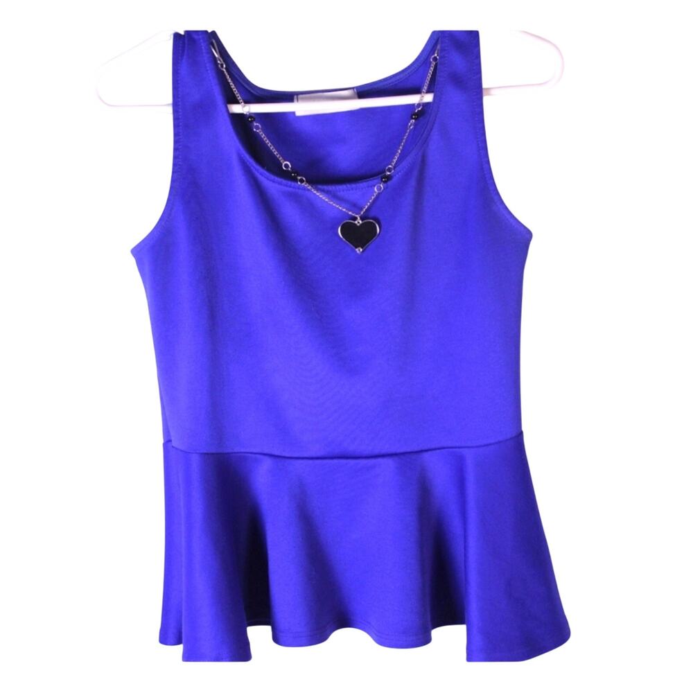 Stella P Royal Blue Peplum Tank – M – Removable Heart Pendant